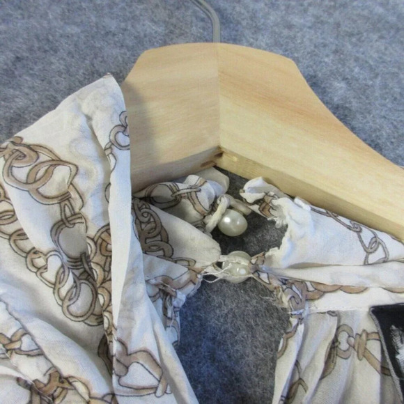 D&G Womens Chain Link Blouse 4 White Nautical Drape Top Tie Neck Smocked 70 - Picture 4 of 13